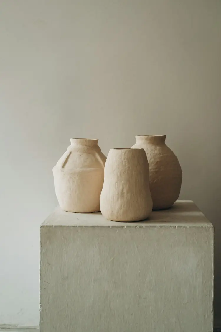 Three ceramic vases with naturally textured surfaces