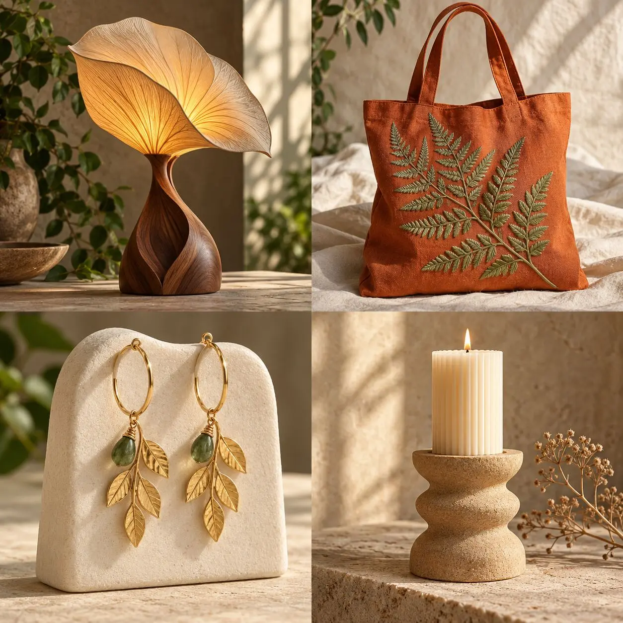 Terracotta tote bag with fern embroidery